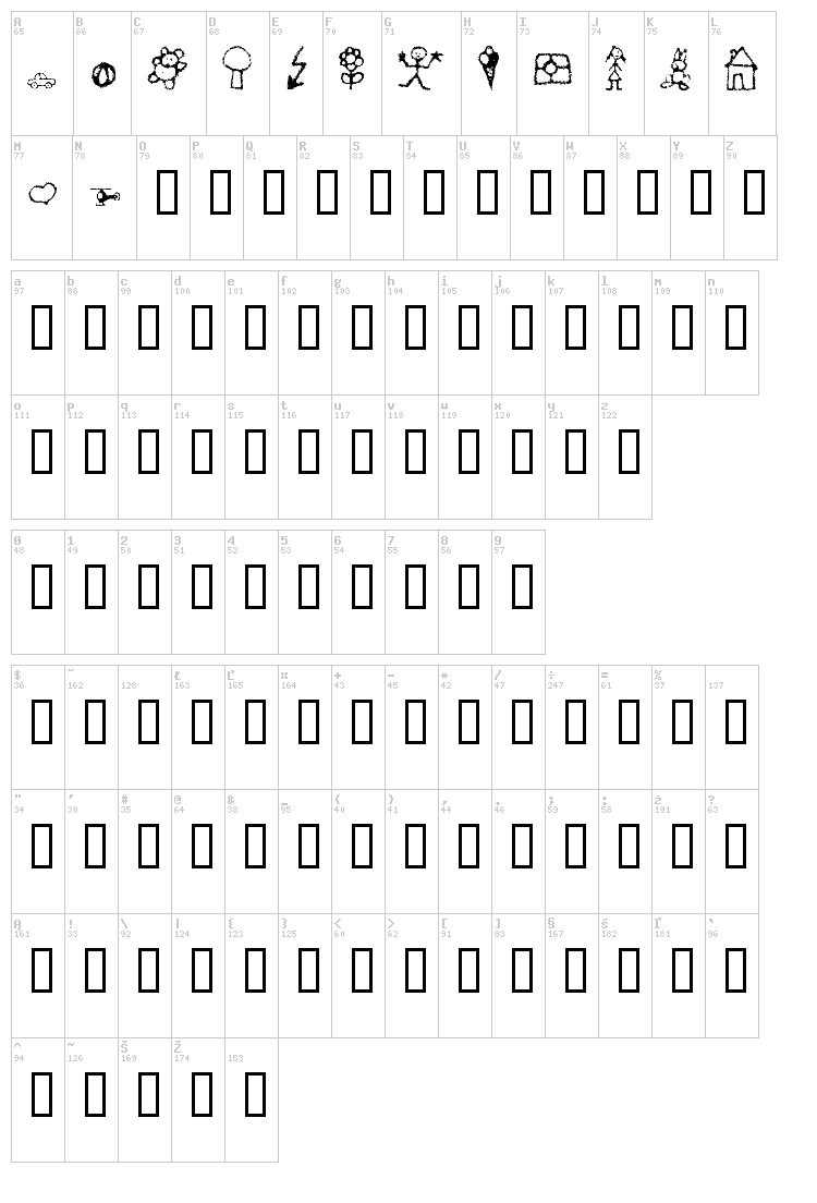 Crayon Kids font map